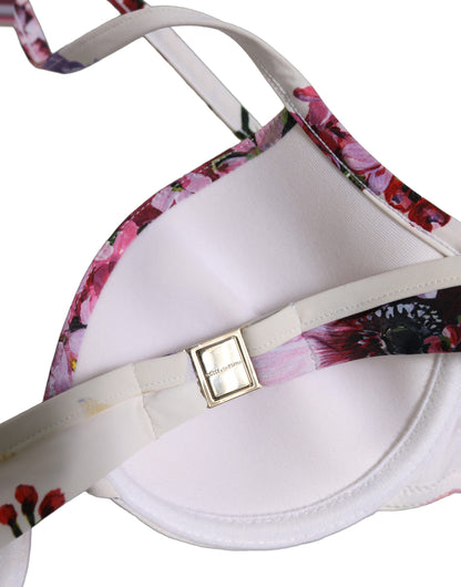 Dolce & Gabbana White Floral Print Nylon Beachwear Bikini Top