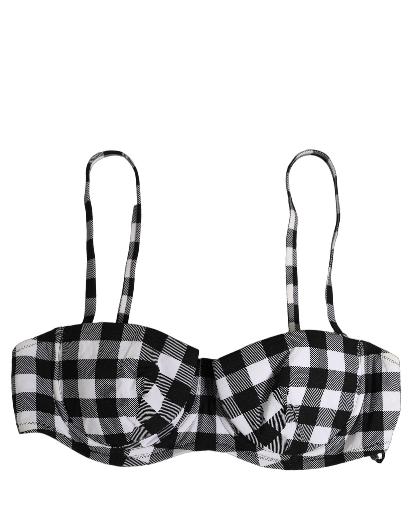 Dolce & Gabbana Black White Gingham Check Beachwear Bikini Top