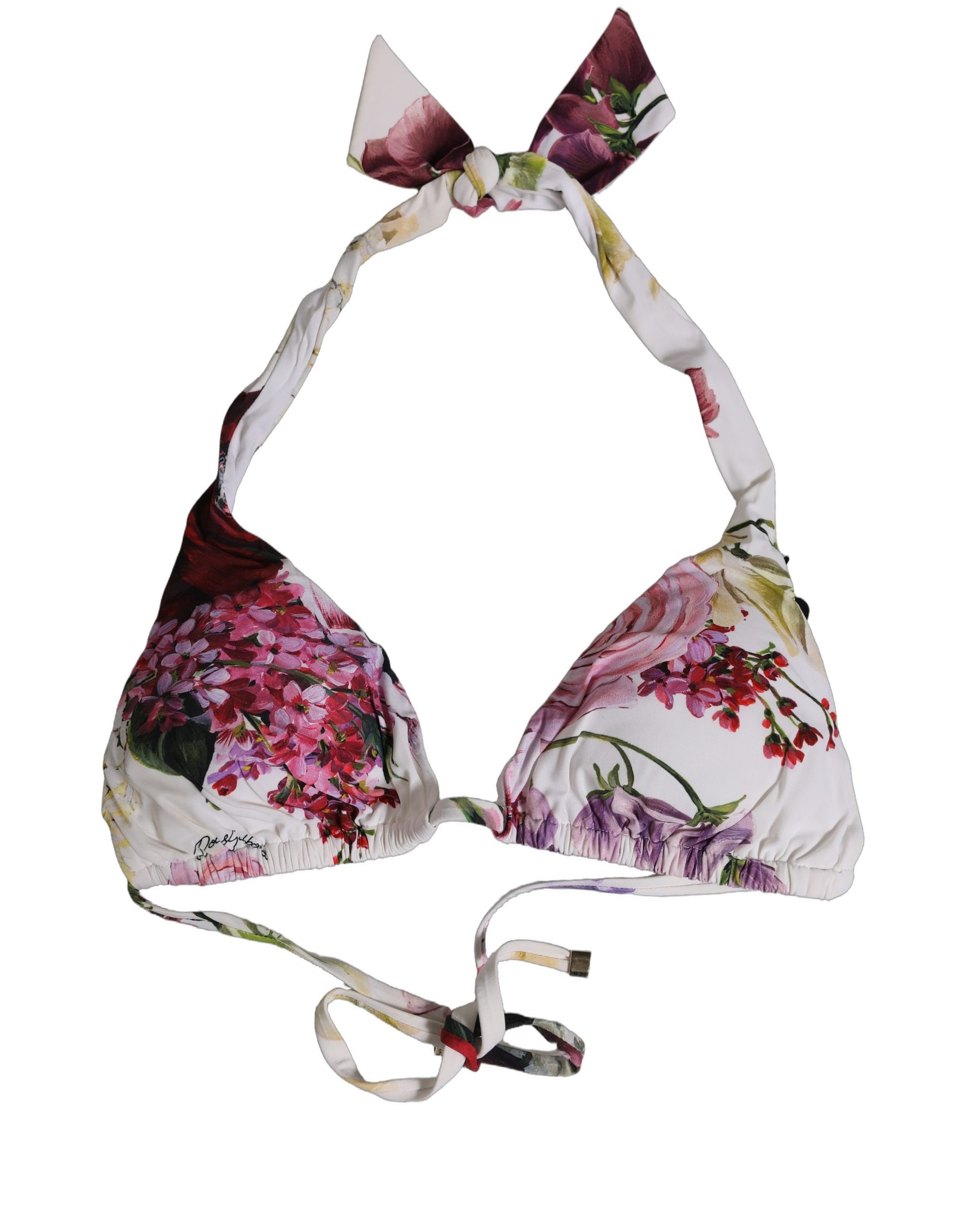 Dolce & Gabbana White Floral Print Triangle Beachwear Bikini Top