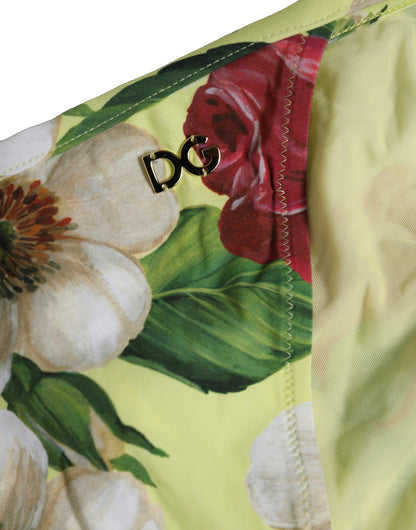 Dolce & Gabbana Yellow Floral Print Nylon Beachwear Bikini Bottom