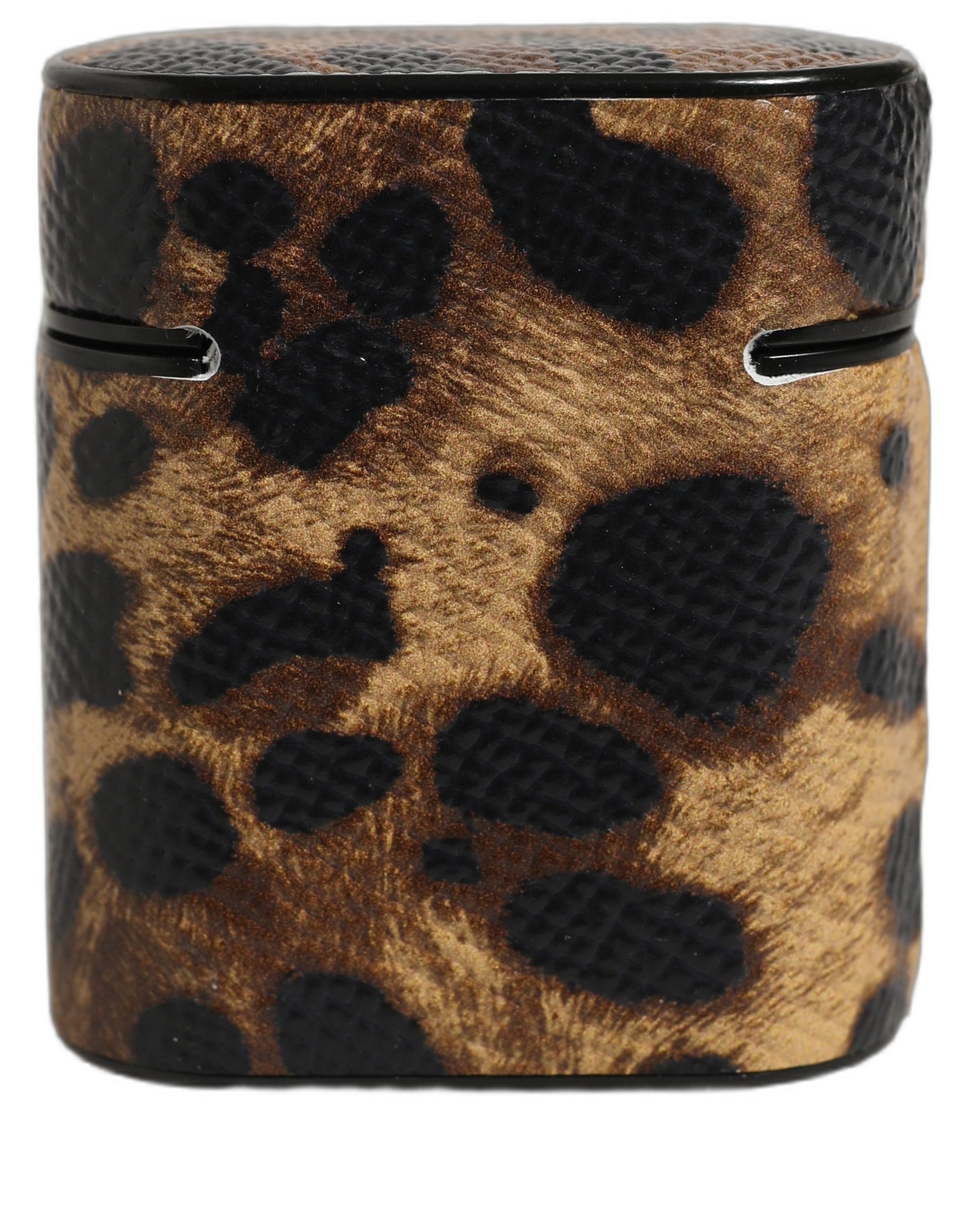 Dolce & Gabbana Brown Leopard Calf Leather Metal Logo Plaque Airpods Case