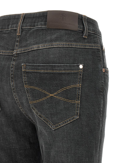 Brunello Cucinelli Gray Cotton Slim Fit Jeans