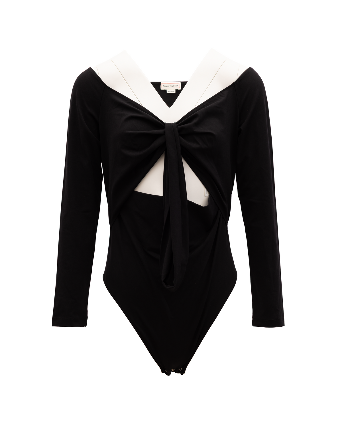 Alexander McQueen Black Cotton Top with White Collar and Knot Detail