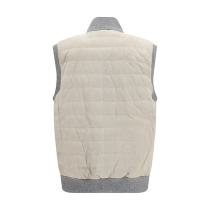 Brunello Cucinelli Beige Calf Leather Bos Taurus Sleeveless Jacket