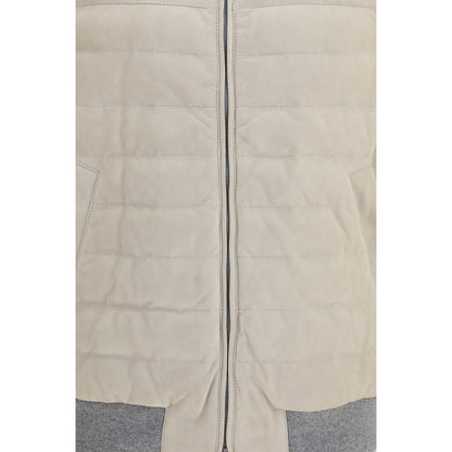 Brunello Cucinelli Beige Calf Leather Bos Taurus Sleeveless Jacket