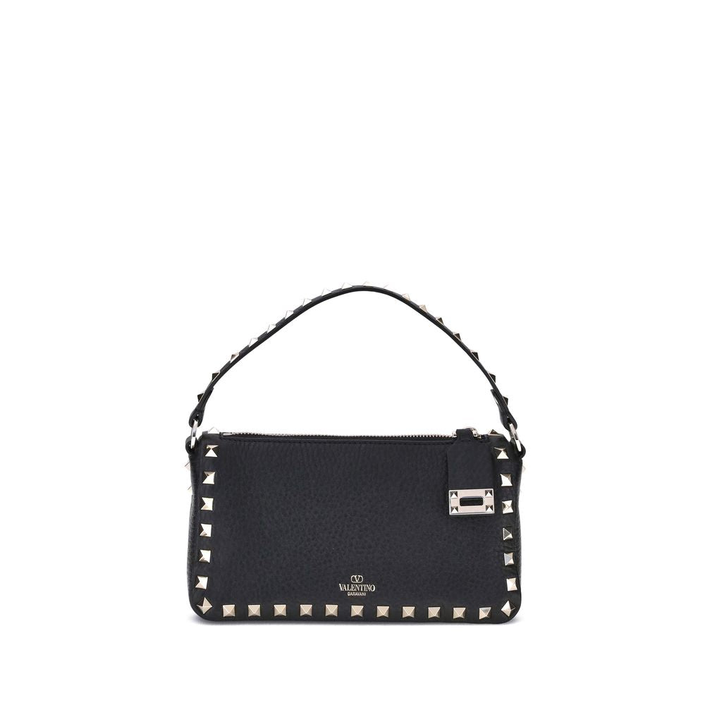 Valentino Garavani Black Calf Leather Rockstud Bos Taurus Shoulder Bag