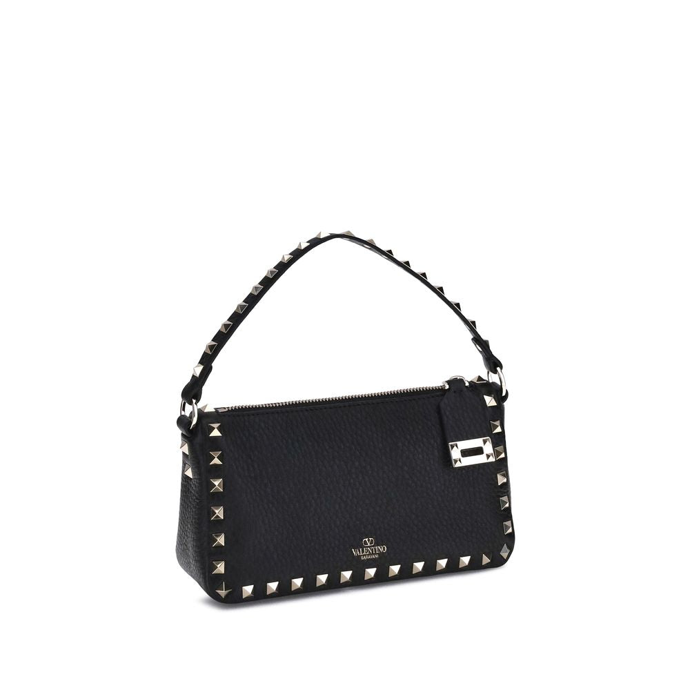 Valentino Garavani Black Calf Leather Rockstud Bos Taurus Shoulder Bag