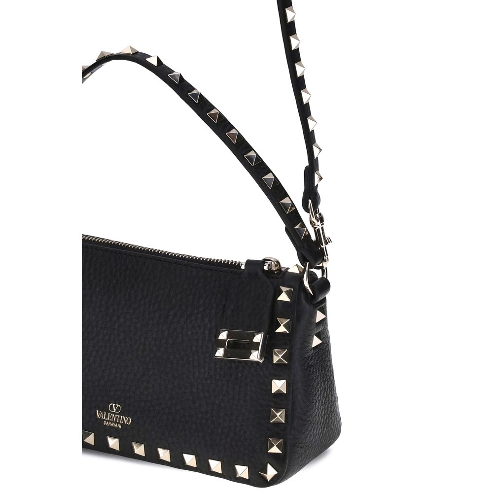 Valentino Garavani Black Calf Leather Rockstud Bos Taurus Shoulder Bag