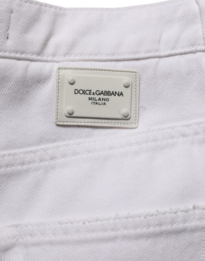 Dolce & Gabbana White Cotton Stretch Wide Leg Denim Jeans