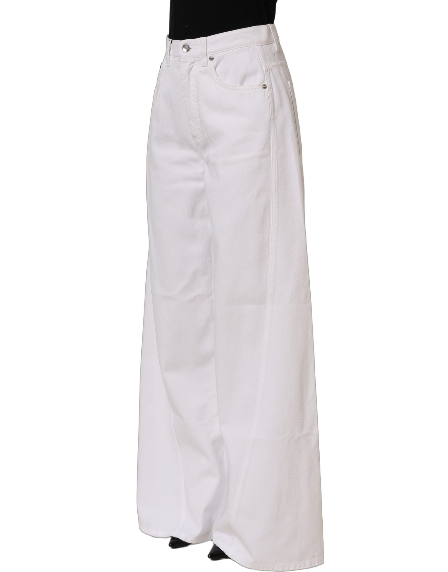 Dolce & Gabbana White Cotton Stretch Wide Leg Denim Jeans