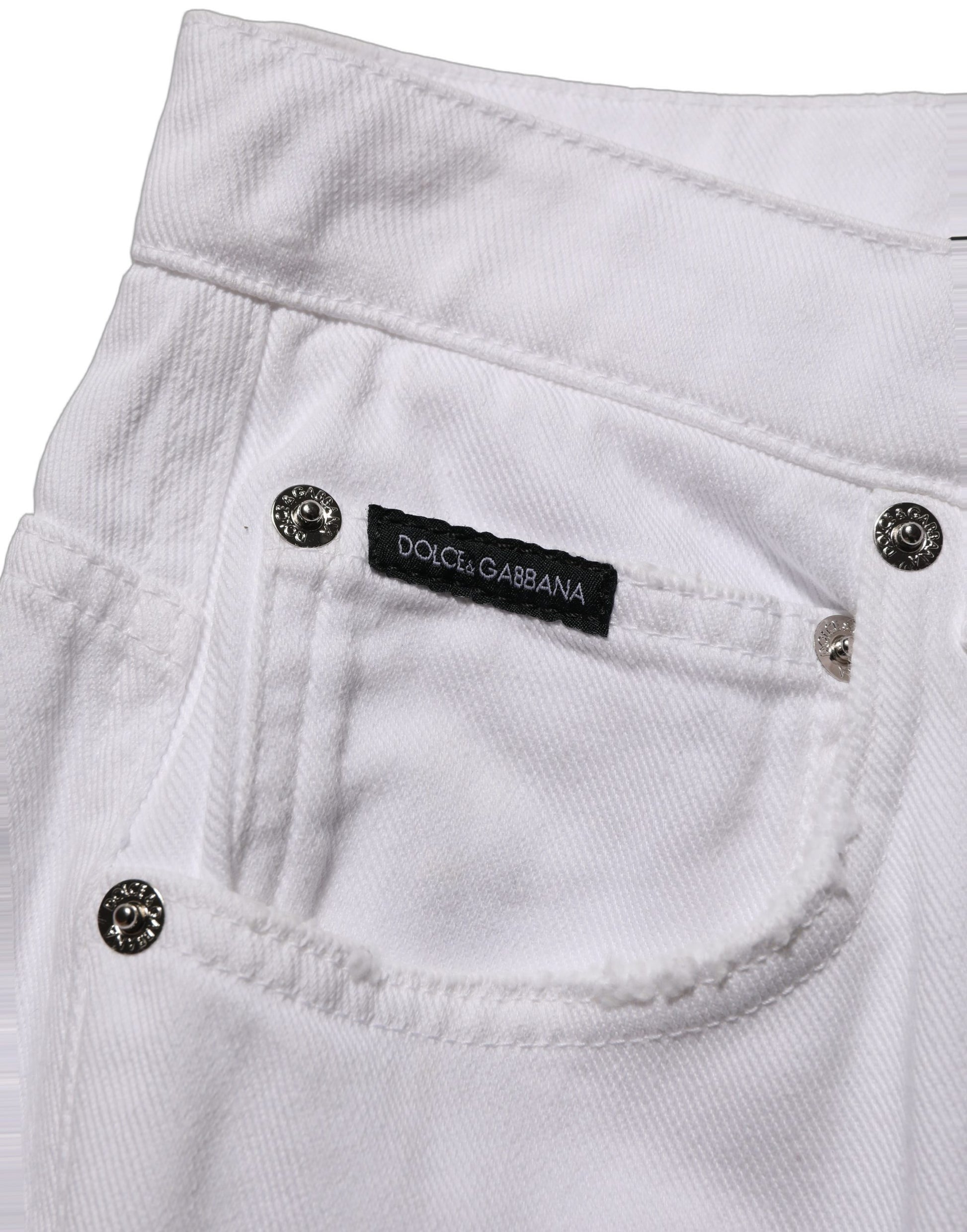 Dolce & Gabbana White Cotton Stretch Wide Leg Denim Jeans