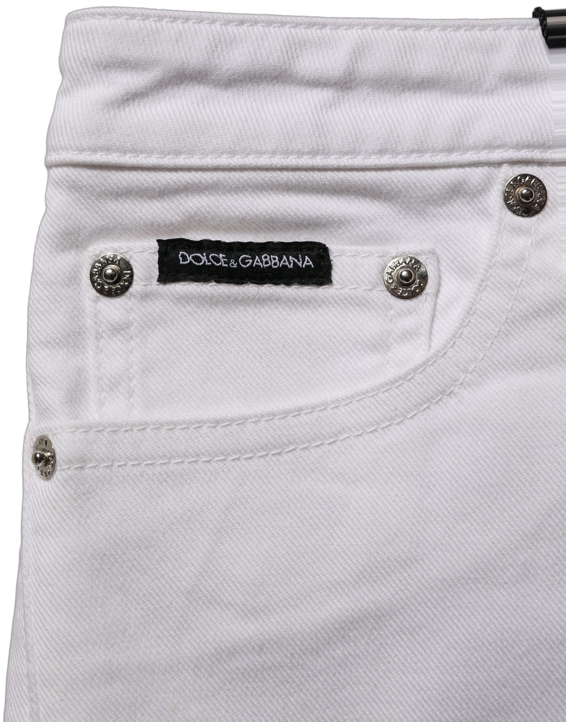 Dolce & Gabbana White Cotton Low Rise Denim Hot Pants Shorts