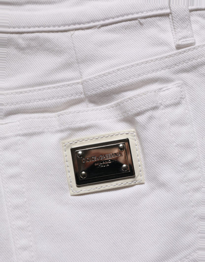 Dolce & Gabbana White Cotton Low Rise Denim Hot Pants Shorts