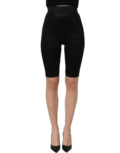 Dolce & Gabbana Black Nylon High-Waist Elastic Waistband Shorts