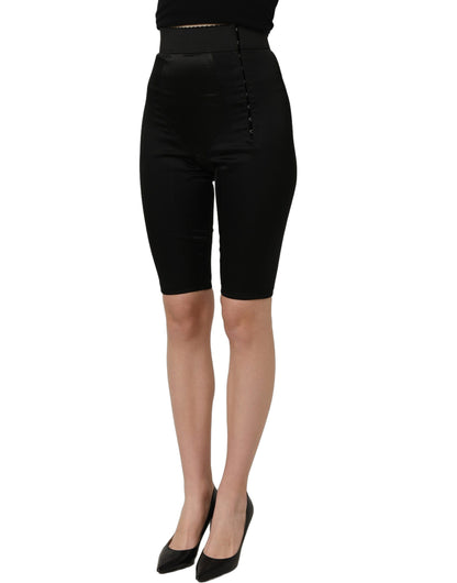 Dolce & Gabbana Black Nylon High-Waist Elastic Waistband Shorts