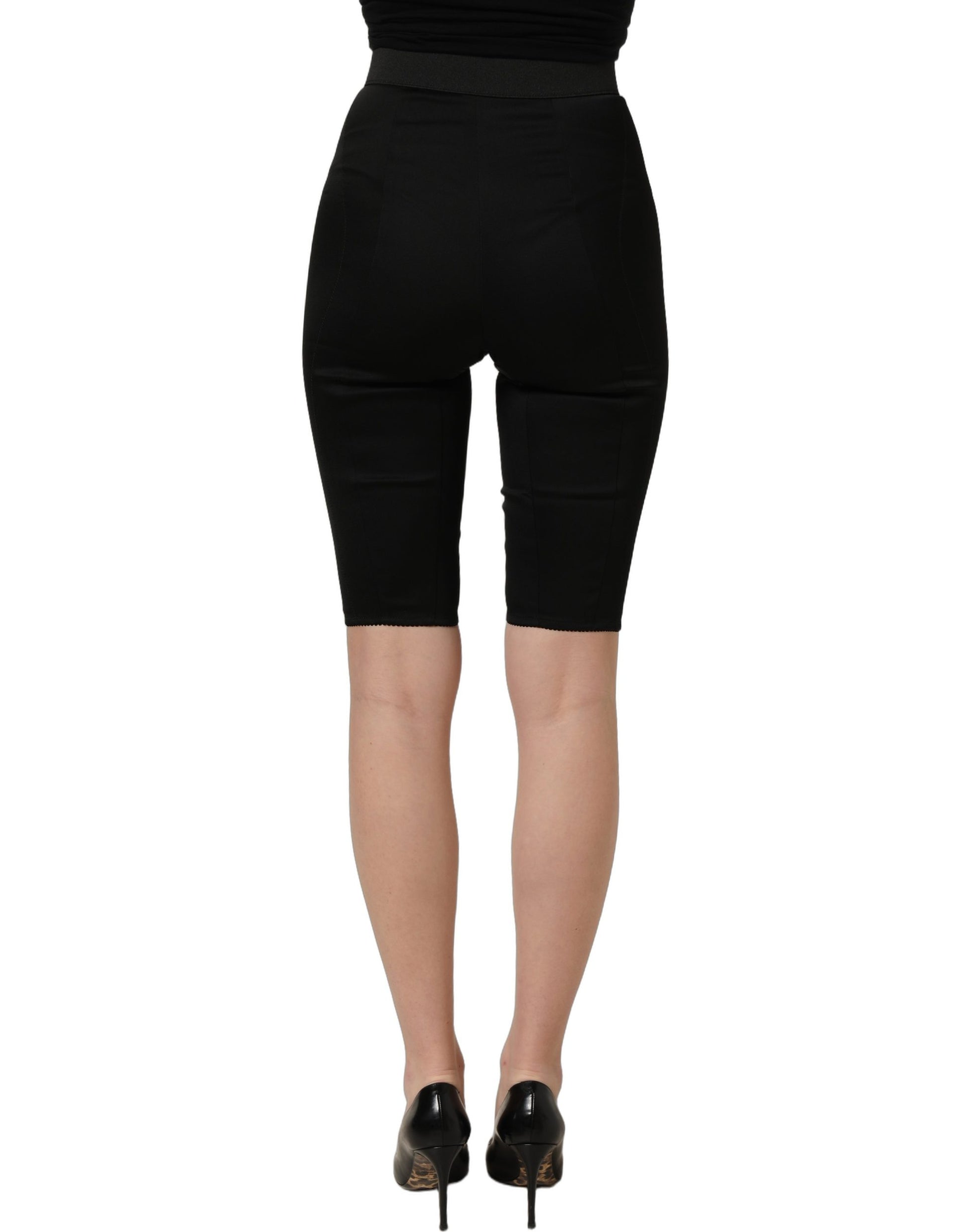 Dolce & Gabbana Black Nylon High-Waist Elastic Waistband Shorts
