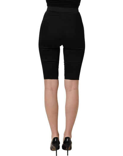 Dolce & Gabbana Black Nylon High-Waist Elastic Waistband Shorts