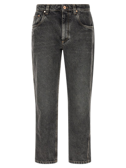 Brunello Cucinelli Gray Cotton Straight-Leg Jeans