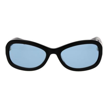 GCDS Unisex Sunglasses – Black Oval Frame with Blue Lenses, 58mm