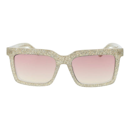 GCDS Gold Unisex Sunglasses – Stylish Full-Rim Rectangle with Purple Mirrored Lenses, 55mm