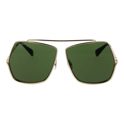 Max Mara Women's Sunglasses – Gold Metal Frame with Green Lenses, 64mm