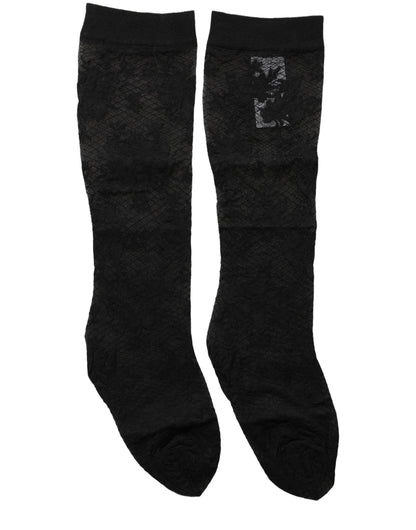 Dolce & Gabbana Black Floral Lace Nylon Stretch Stockings Socks