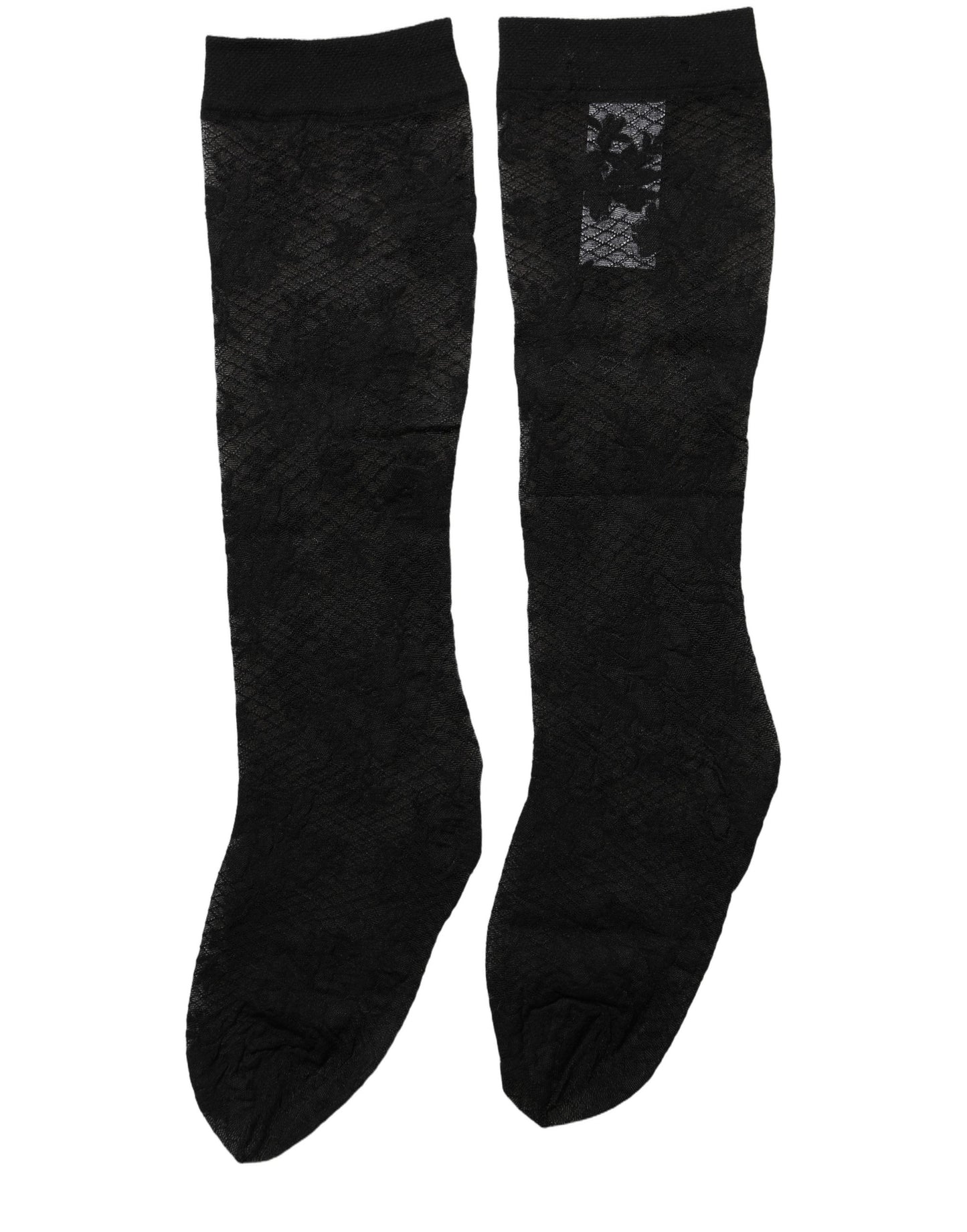Dolce & Gabbana Black Floral Lace Nylon Stretch Stockings Socks