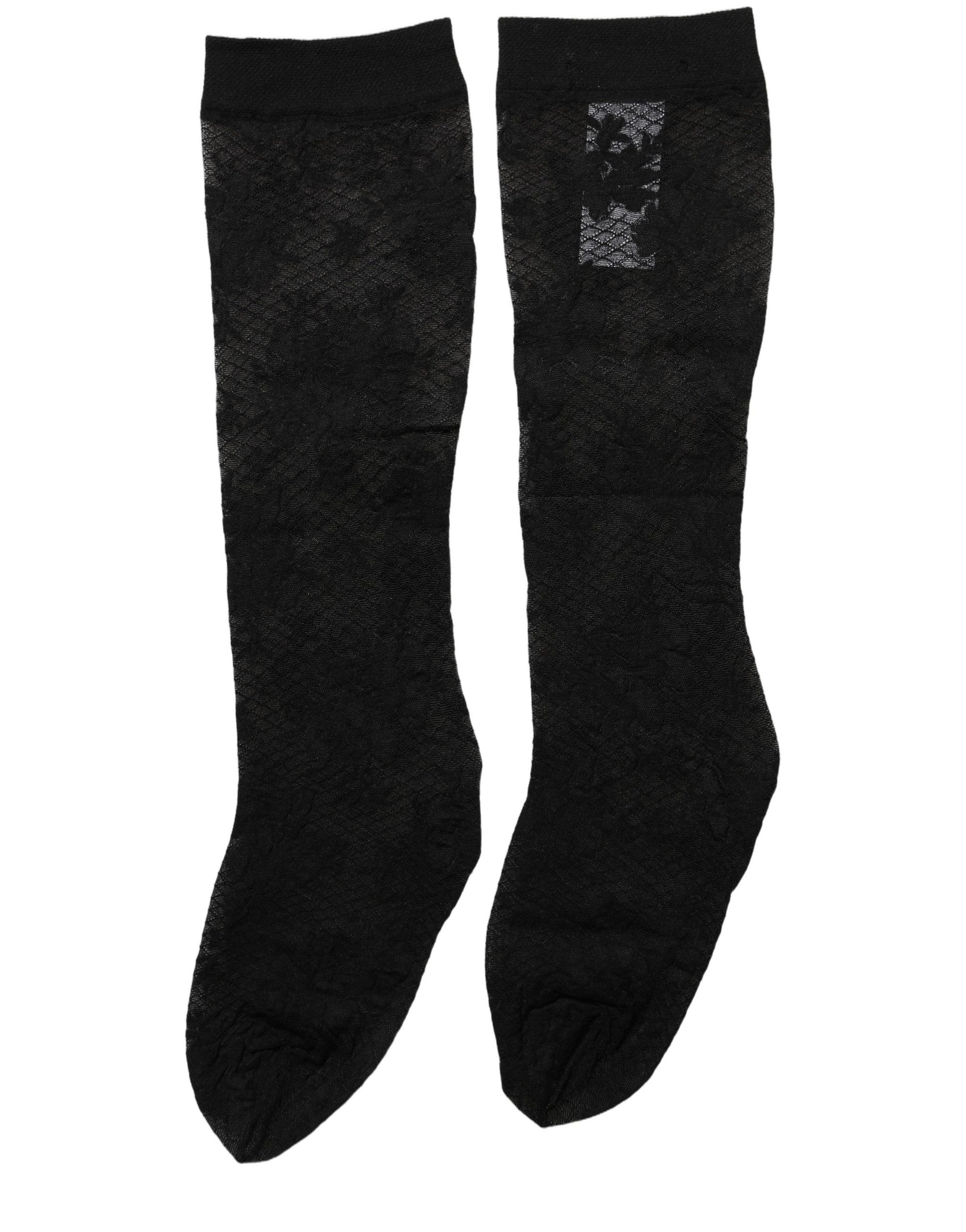 Dolce & Gabbana Black Floral Lace Nylon Stretch Stockings Socks