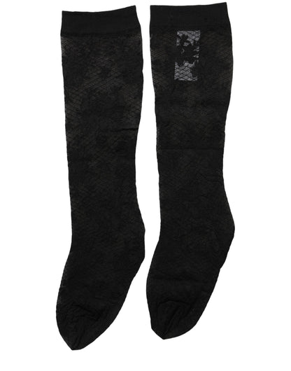 Dolce & Gabbana Black Floral Lace Nylon Stretch Stockings Socks