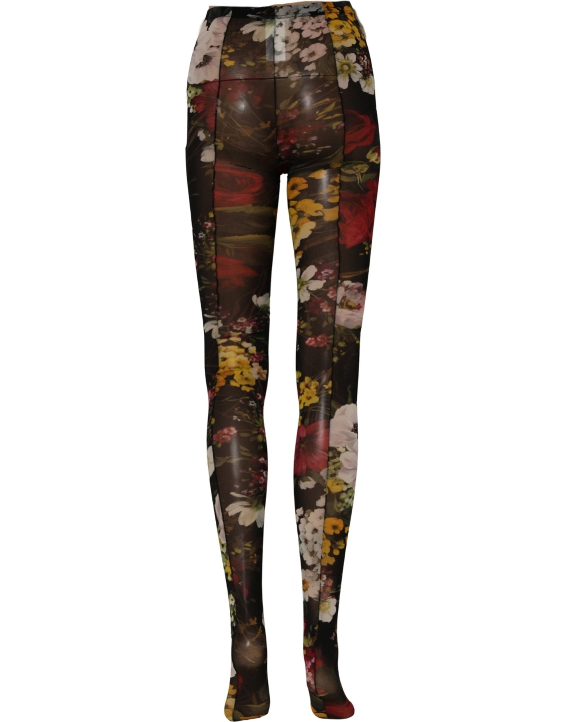 Dolce & Gabbana Black Nylon Floral Print Tights Stockings Socks