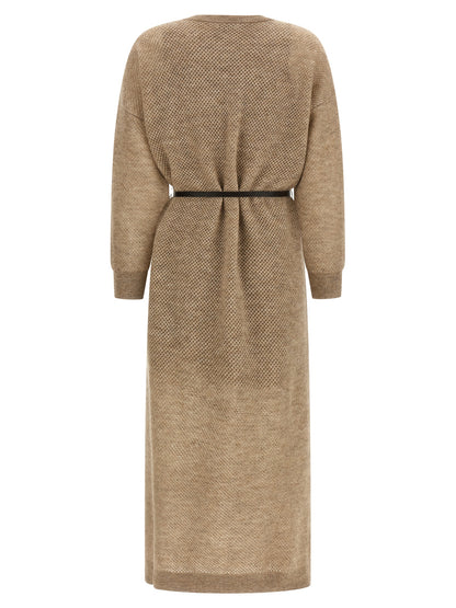 Brunello Cucinelli Beige Wool Midi Dress