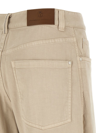 Brunello Cucinelli Beige Cotton Relaxed Fit Jeans