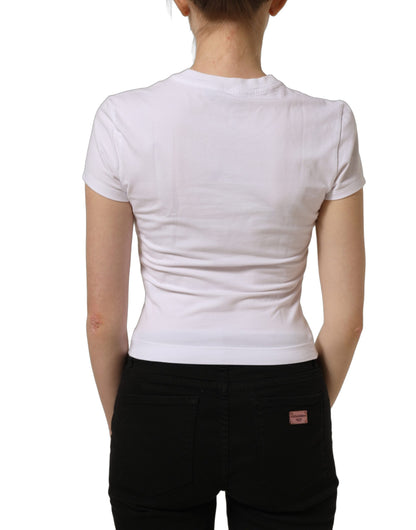 Dolce & Gabbana White Floral Logo Print Crew Neck T-shirt