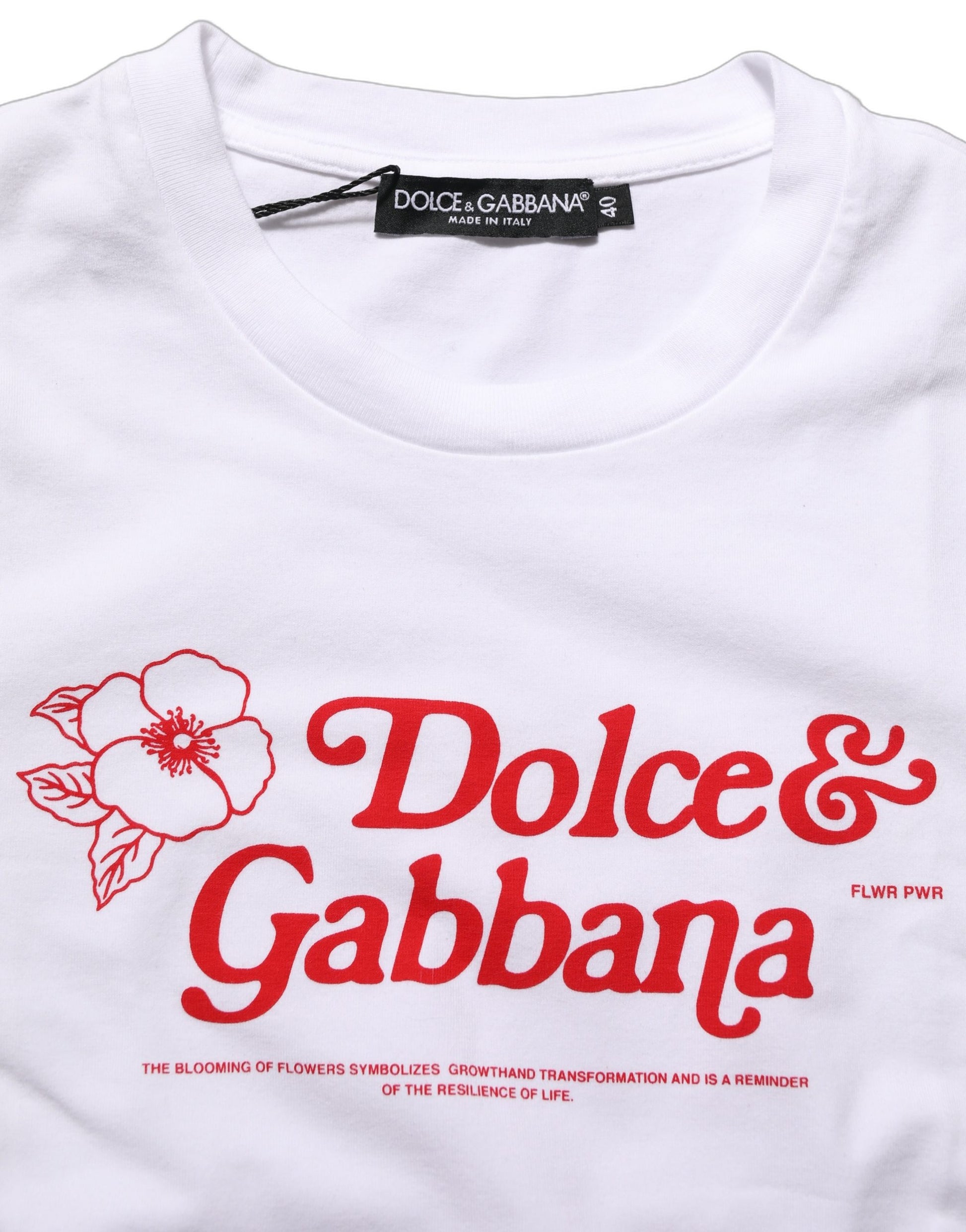 Dolce & Gabbana White Floral Logo Print Crew Neck T-shirt