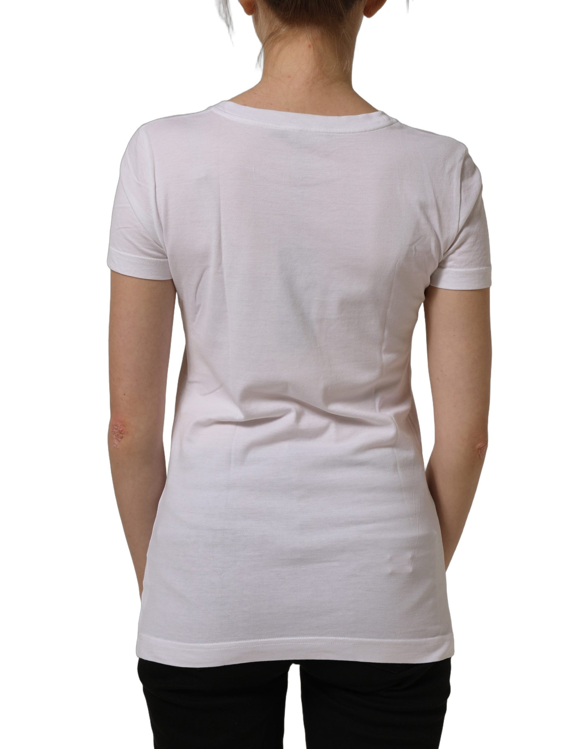Dolce & Gabbana White Graphic Print Cotton Crew Neck T-shirt