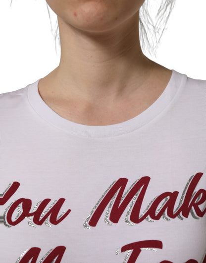 Dolce & Gabbana White Graphic Print Cotton Crew Neck T-shirt