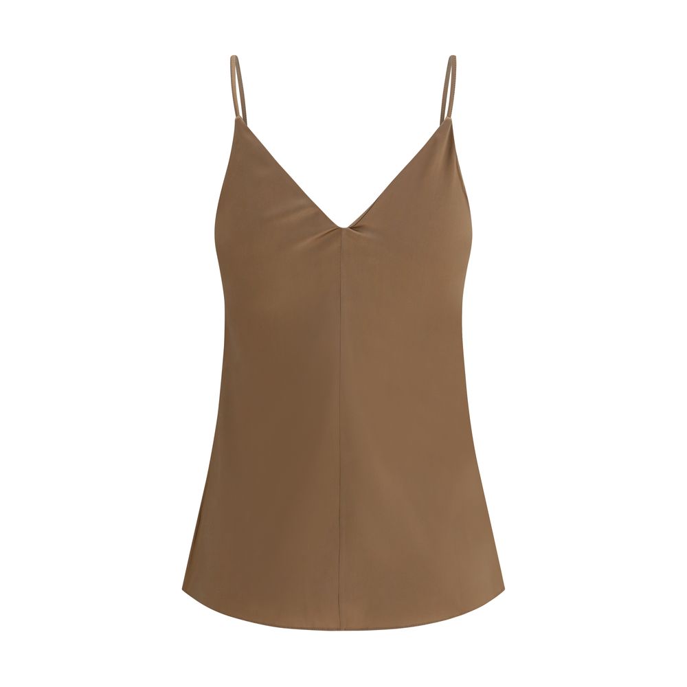 Brunello Cucinelli Brown Silk Sleeveless T-Shirt
