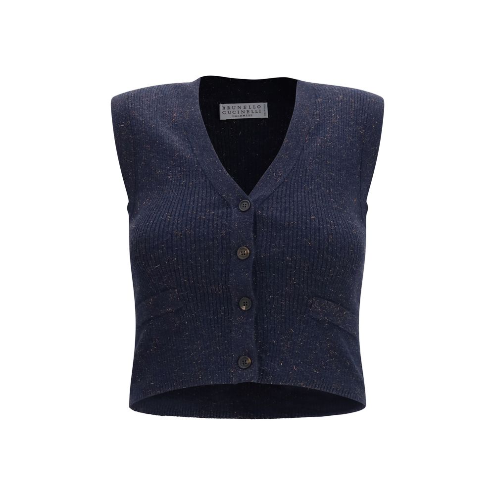 Brunello Cucinelli Blue Cashmere Sleeveless Sweater - XS