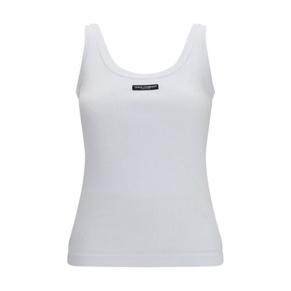 Dolce & Gabbana White Cotton Ribbed Logo Tank Top
