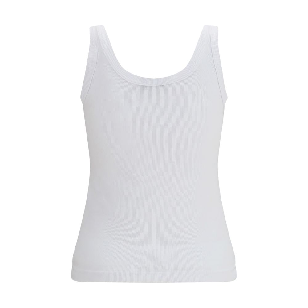 Dolce & Gabbana White Cotton Ribbed Logo Tank Top