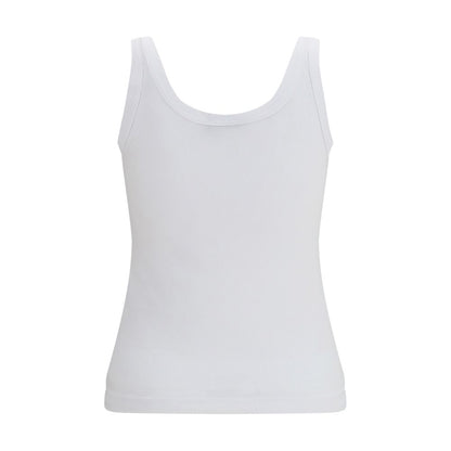 Dolce & Gabbana White Cotton Ribbed Logo Tank Top