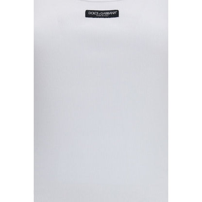 Dolce & Gabbana White Cotton Ribbed Logo Tank Top