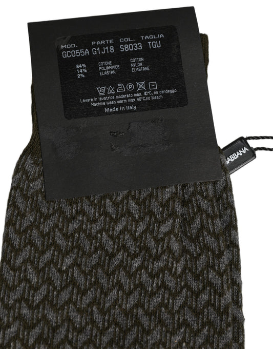 Dolce & Gabbana Dark Gray Cotton Knit Knee High Accessory Socks