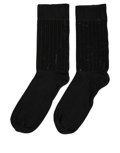 Dolce & Gabbana Black Sequin Cotton Knit Mid Calf Socks
