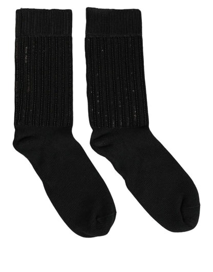 Dolce & Gabbana Black Sequin Cotton Knit Mid Calf Socks