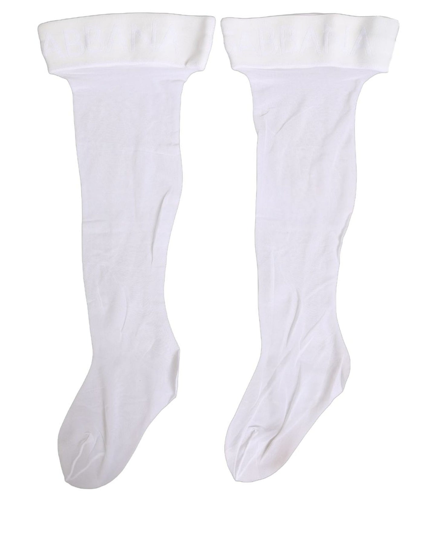 Dolce & Gabbana White Nylon Logo Calf Long Women Accessory Socks