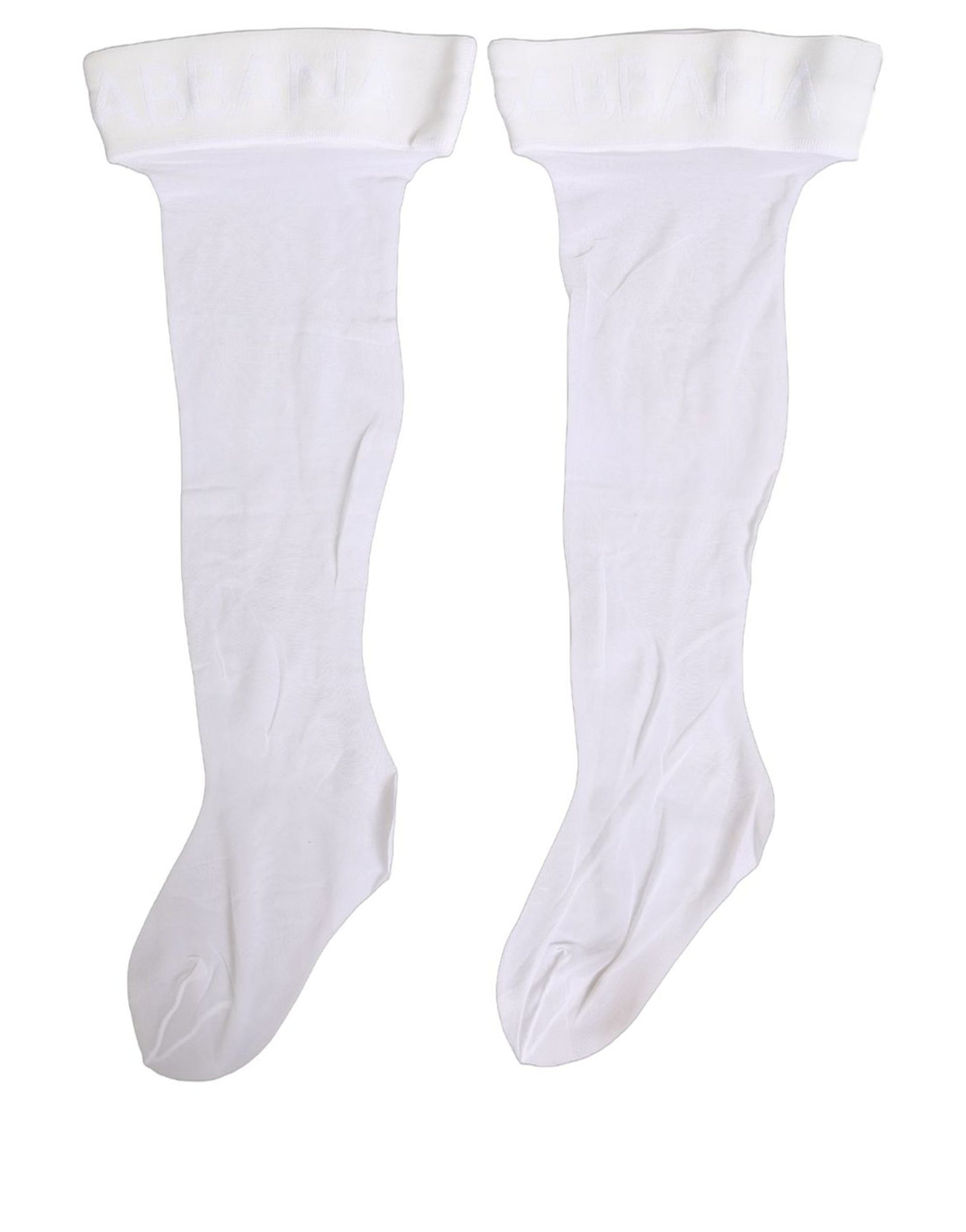 Dolce & Gabbana White Nylon Logo Calf Long Women Accessory Socks