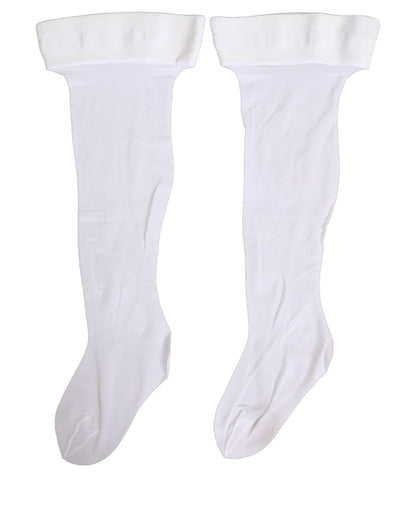 Dolce & Gabbana White Nylon Logo Calf Long Women Accessory Socks