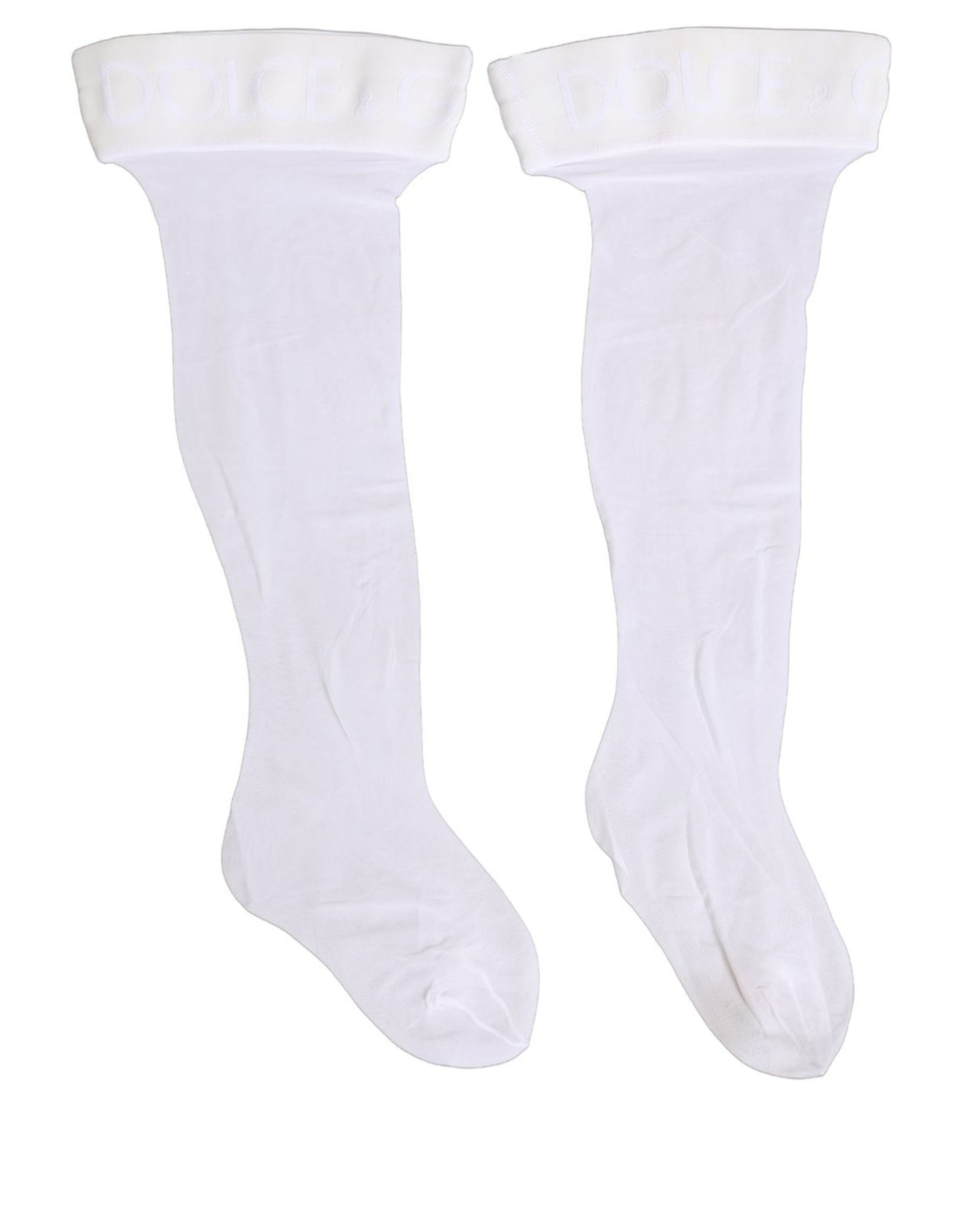 Dolce & Gabbana White Nylon Logo Calf Long Women Accessory Socks