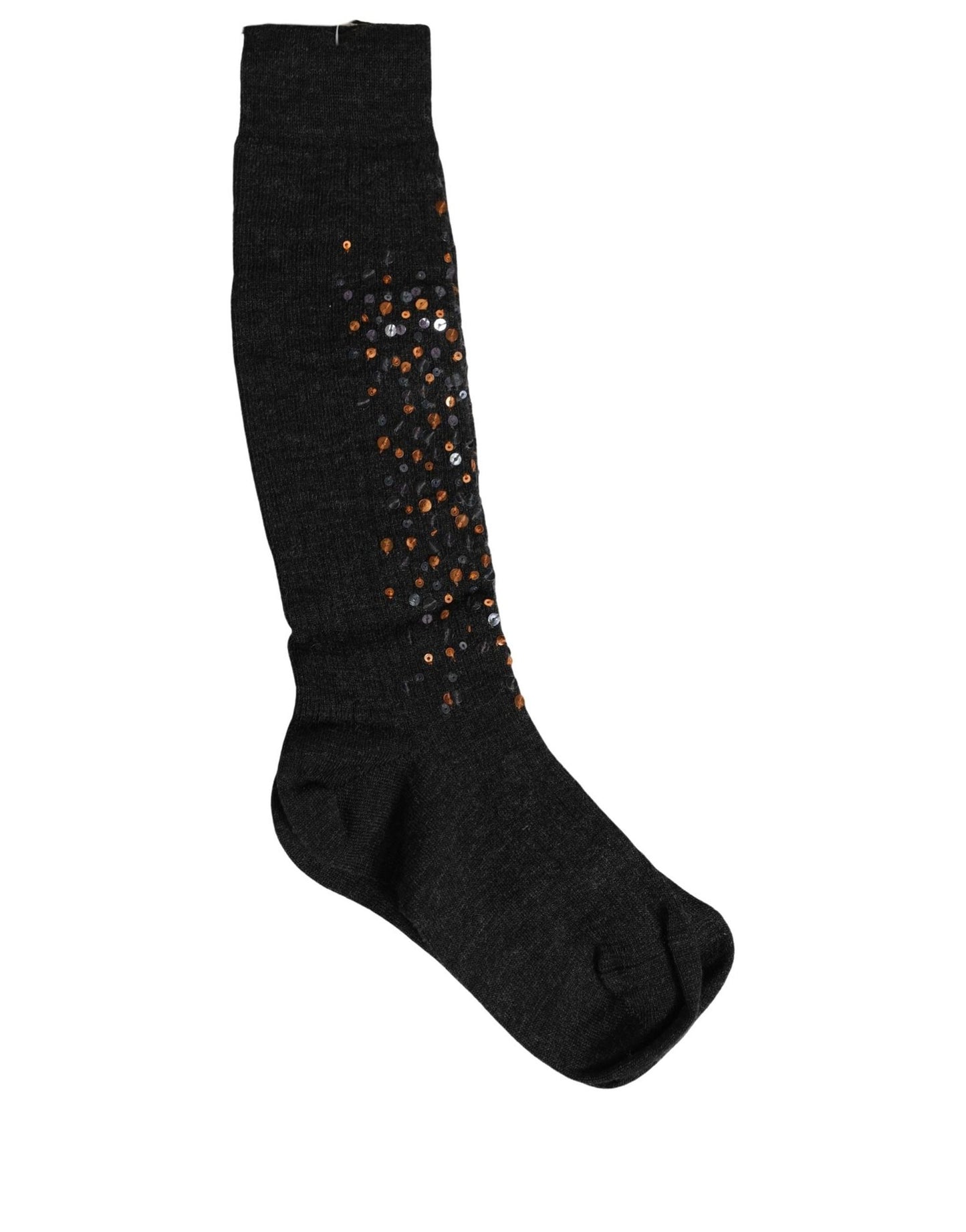 Dolce & Gabbana Dark Gray Sequined Wool Knee High Accessory Socks